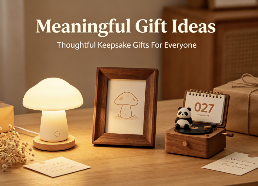 warm keepsake gift collection with wooden night light photo frame and music box for gifting