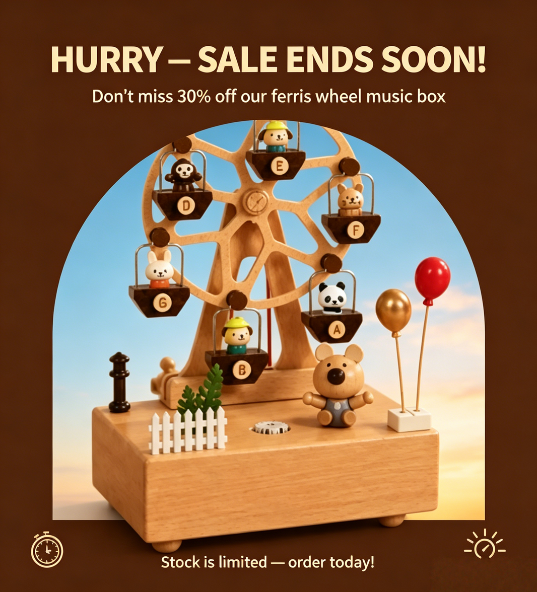 natural wood ferris wheel music box summer sale details - 30% off free shipping