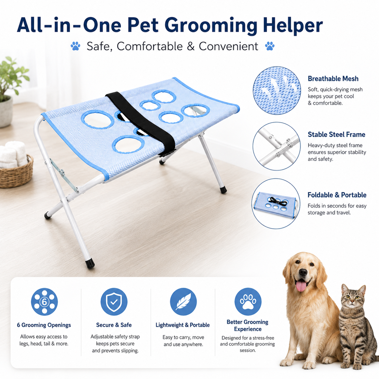 🐱🐶2-in-1 Foldable Pet Grooming Bed🛋️