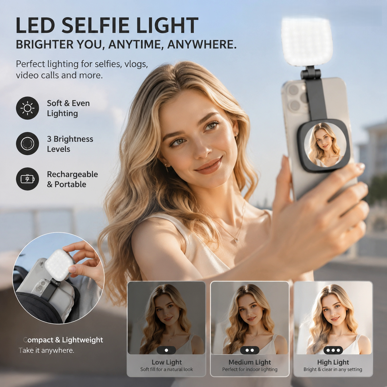 SleekTech Magnetic Clip-On Fill Light | Soft Glow for Selfies, Vlogs & Everyday Photos