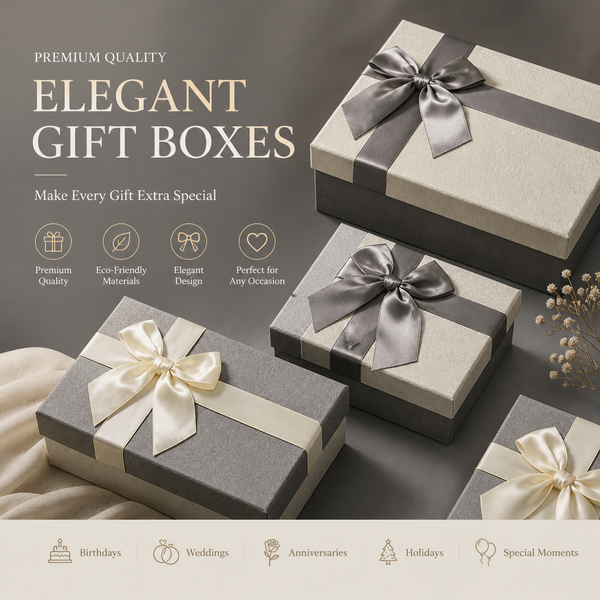 Elegant Two-Tone Gift Box with Gray Satin Bow - 25x19.7x10cm