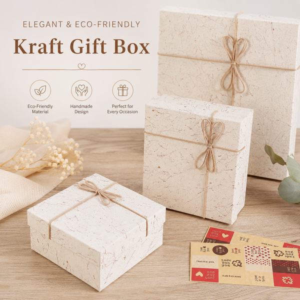 Rustic Speckled Kraft Gift Box with Jute Bow - 28x20x9cm