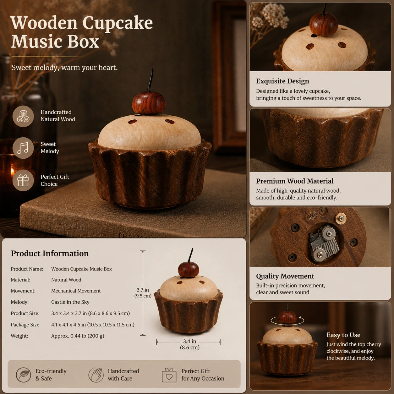 Whimsical wooden trinket box with polished cherry knob