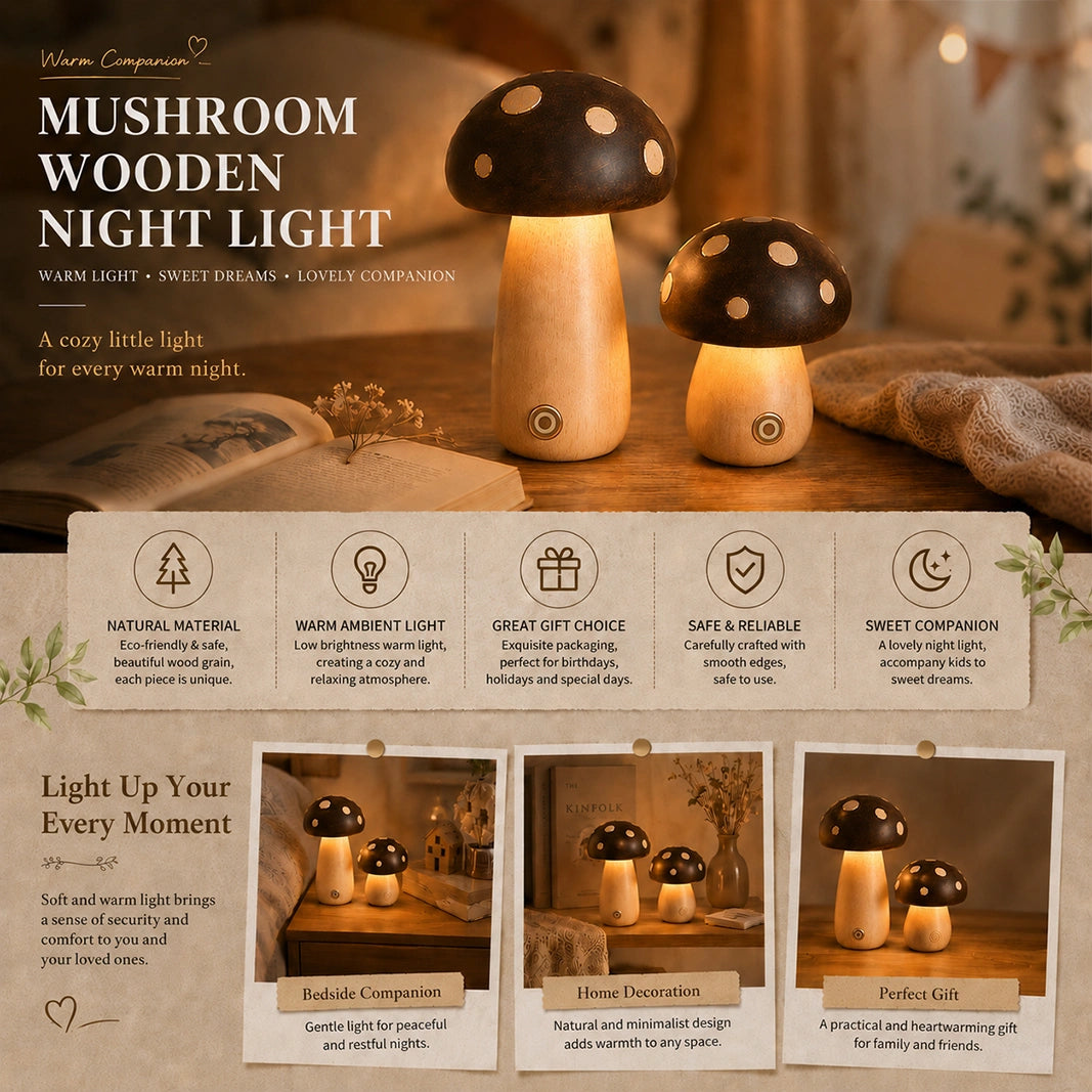 Cute Mushroom Lamp - Soft Warm Light for Kids Room