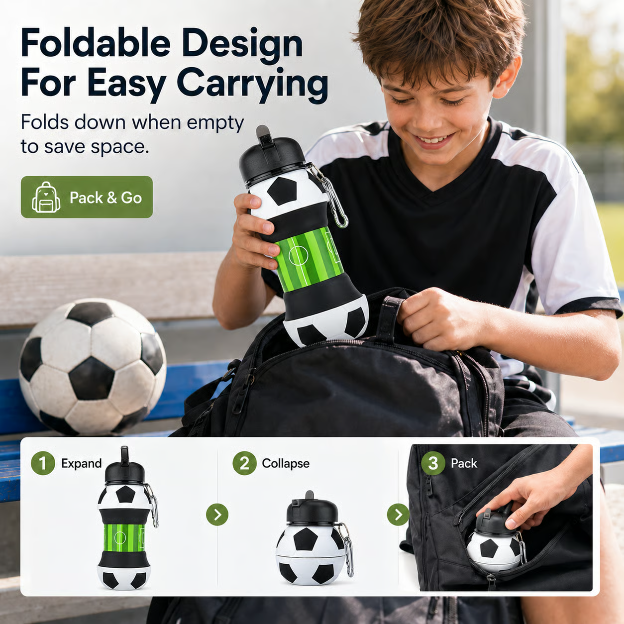 ⚽🏆 Foldable Football Water Bottle