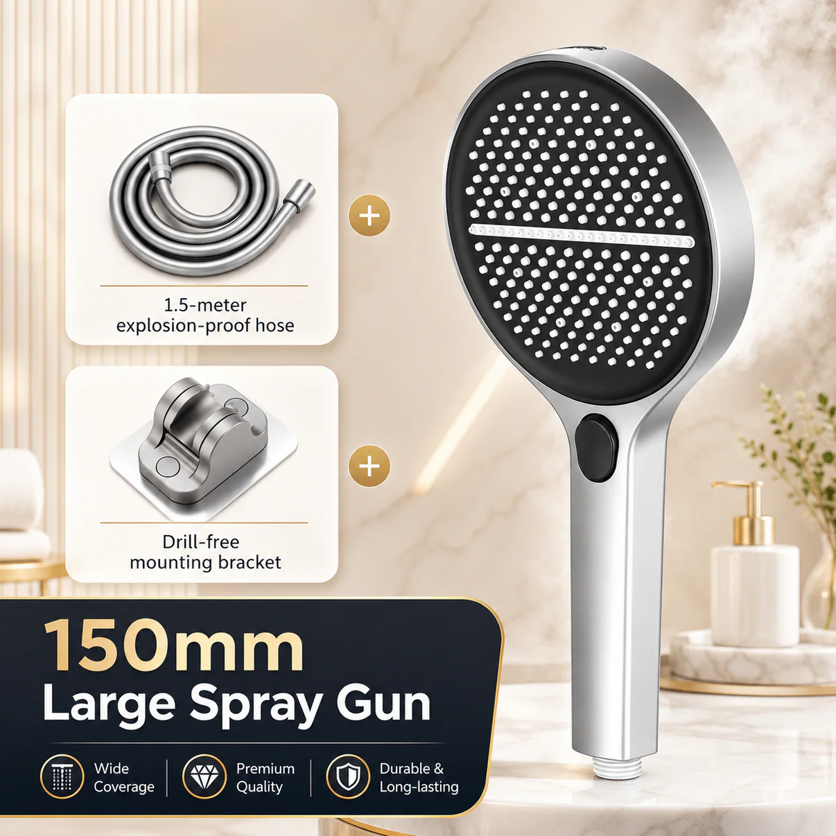VortexRain XL Wide-Coverage 4-Mode Handheld Shower Head