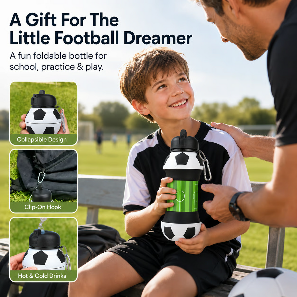 ⚽🏆 Foldable Football Water Bottle