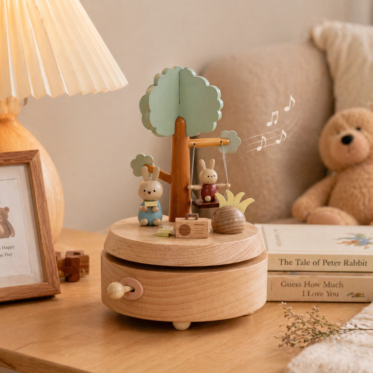 Pastel Rabbit Swing Wooden Music Box