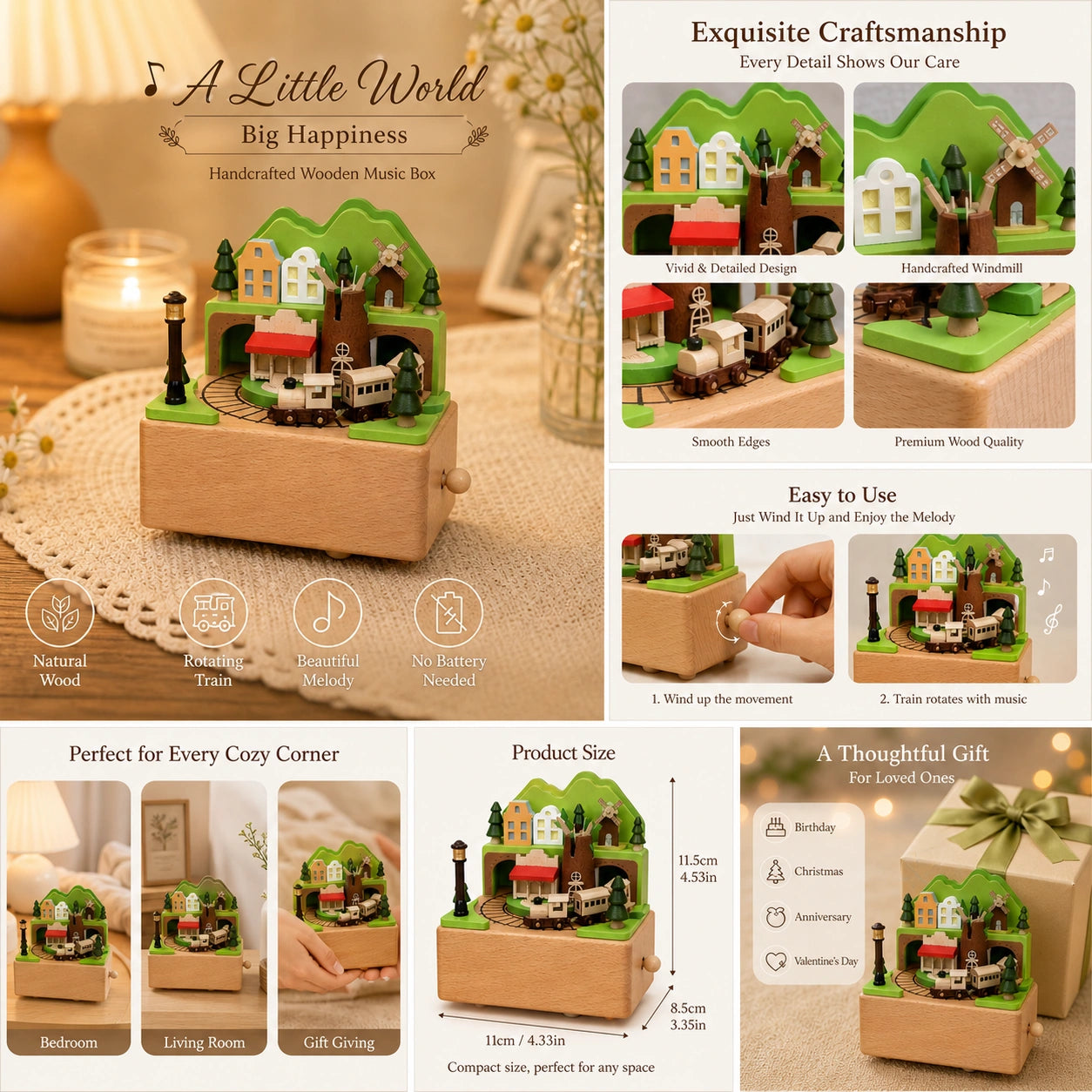 Wooden Train Music Box | Handcrafted Natural Wood Keepsake